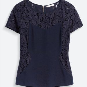 Stitch Fix Farley Navy Blue Lace Blouse w/ Zipper
